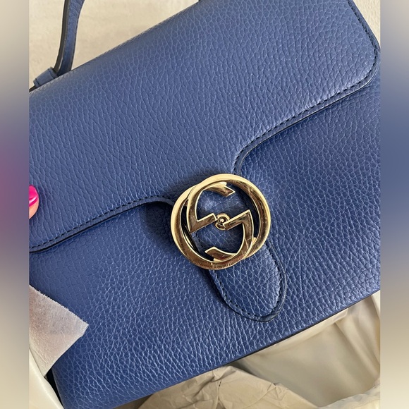 Blue Gucci interlocking gg with top handle shoulder bag gold hardware - Picture 7 of 9
